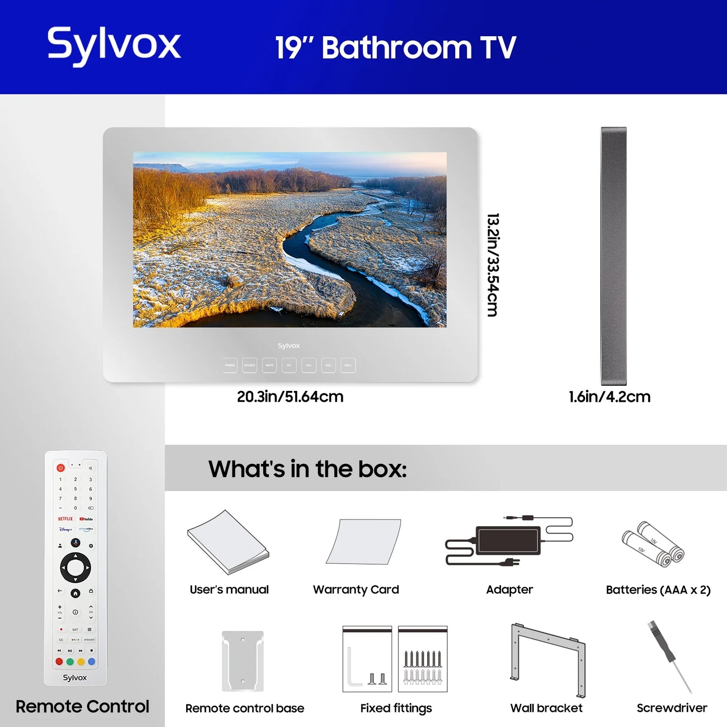 19 Inch Bathroom TV, 1080P Smart Mirror TV Google System NTSC & ATSC Tuner Support Wifi Bluetooth 500 Nits High Brightness, IP66 Waterproof TV for Bathroom Bathtub Hotel Shower Spa (Wall Mount)